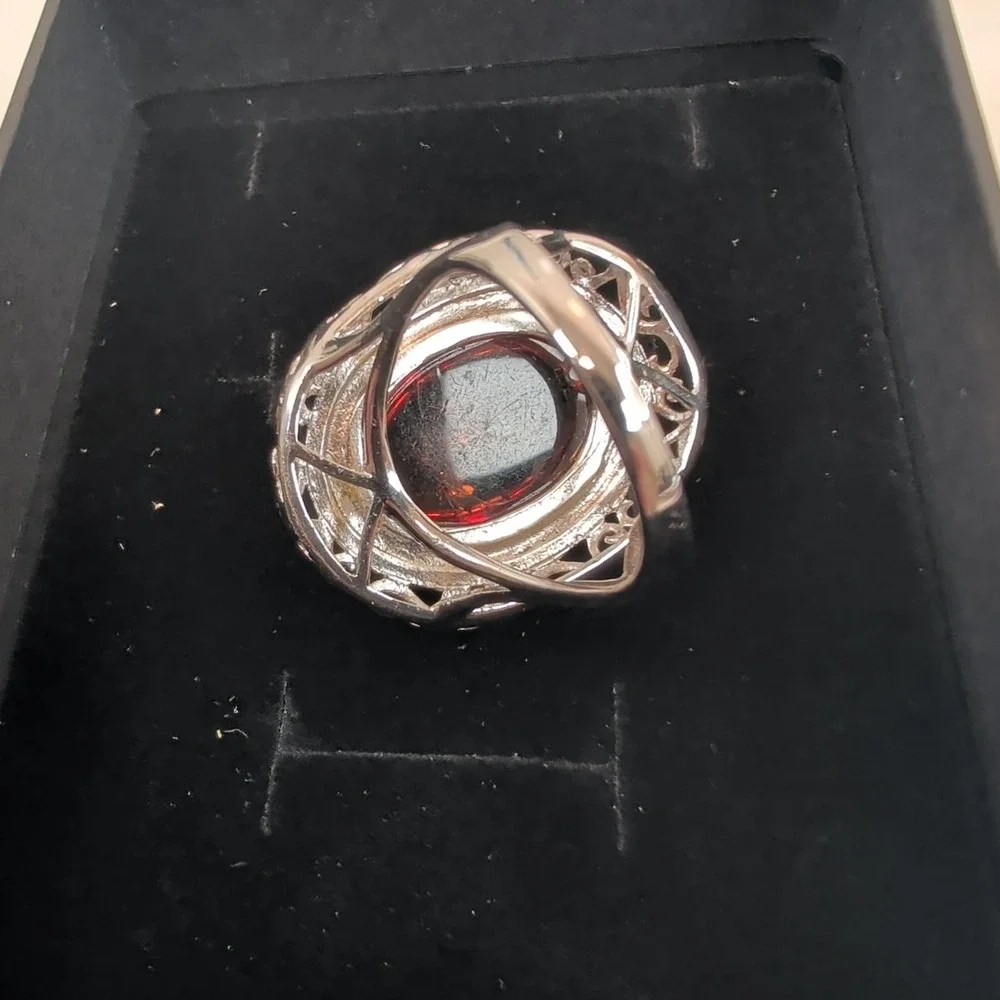 STS Jewels Sterling Silver & Cognac Amber Pebbled Filigree Statement Ring